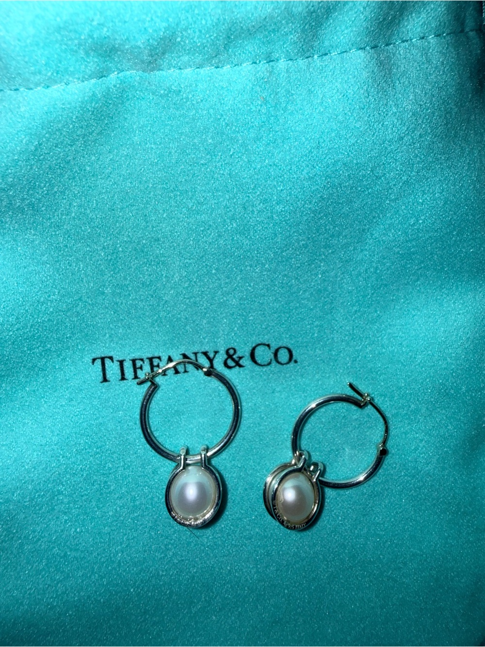 Tiffany & Co. Silver Hoop Earrings with White Pearls